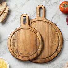 1pc Round Wooden Bread/Cutting Board, Steak Platter, Cake Stand, Fruit & Dessert Serving Tray - Brown - View 5