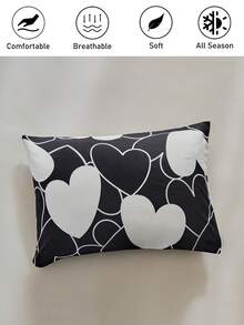 Bộ 2 vỏ gối trang trí in hình trái tim đen trắng, vỏ gối trang trí lãng mạn dễ thương cho ghế sofa, phù hợp cho mọi mùa, trang trí nhà cửa, mềm mại và thoáng khí, có thể giặt máy, món quà tuyệt vời, không bao gồm ruột gối. - Đen và trắng - Xem 2