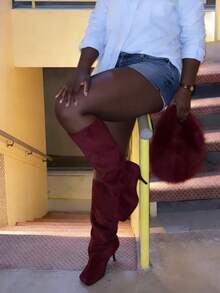 Women's Knee High Boots Wide Calf Square Toe Stiletto Heels Tall Boots Pull On Kitten High Heel Long Fashion Casual Cute Y2K Booties - 紅色 - 查看 2