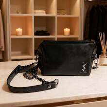 Yves Saint Laurent Black Square Chain Bag, Classic Logo Design, DIY Handmade Transformation Bag, Retro High-End Underarm/Shoulder Bag, Luxury Women Handbag - Black - View 4