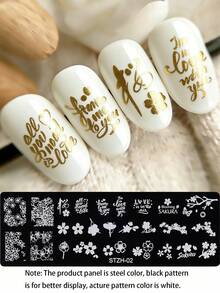 1pc Sakura Flower Nail Stamping Plate Cherry Blossoms Plum Blossoms Spring Flower Butterfly Image Steel Plate Y2K Nail Template DIY Printing Stencil Manicure Accessory Tool - Silver - View 8