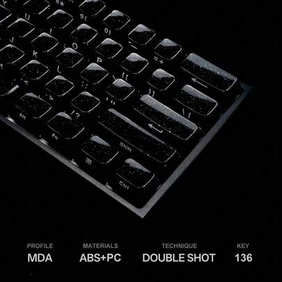 120+键帽，果冻黑键帽，水晶星空键帽，激光雕刻闪粉，ABS+PC+闪粉材质，MDA高度，键帽收藏家的最佳礼物，键盘配件，机械键盘键帽，ABS键帽，键帽，热升华键帽，热插拔键帽