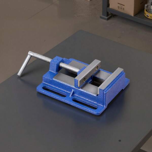 Drill Press Vise, 4 Inch Jaw Width, Portable Bench Vise, Slotted Base For Easy Installation, Durable Cast Iron Construction, Workbench Vice, For Woodworking, Metalworking, Drilling, And Cutting