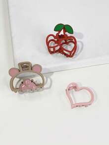 1pc Cute Cartoon Heart-Shaped Bear Hair Clip, Sweet Girl Style Hair Accessory - Multicolor - View 3