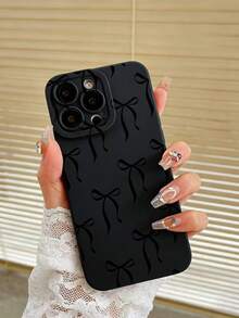 1pc Black Bowknot Line Pattern Design Angel Eye Phone Case, Compatible With IPhone 17 16 15 14 13 12 11 X Pro Max Plus, Anti-Fall Matte Back Cover, Smartphone Protective Case, Perfect As Birthday Gift - Multicolor - View 5