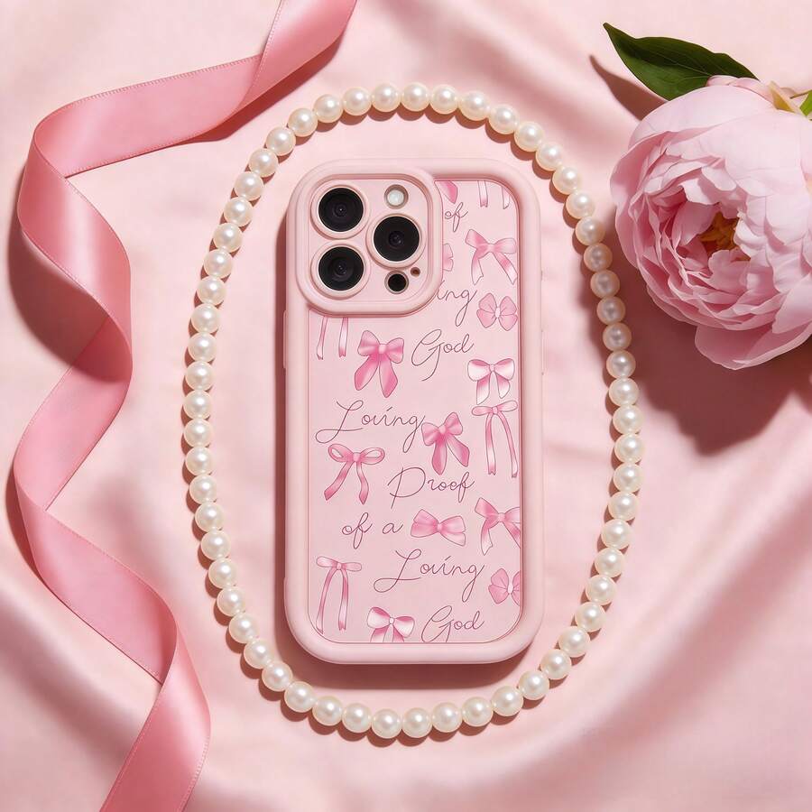 1pc Creative Personalized Letter Pink Bow Perforated Phone Case, Compatible With Apple 11/11 Pro Max/12/12 Pro/12 Pro Max/13/13 Pro/13 Pro Max/14/14 Plus/16 Pro Max/17 Pro Max, Galaxy S25 Edge, 14C, Moto G Series, C55 - Pink - View 1