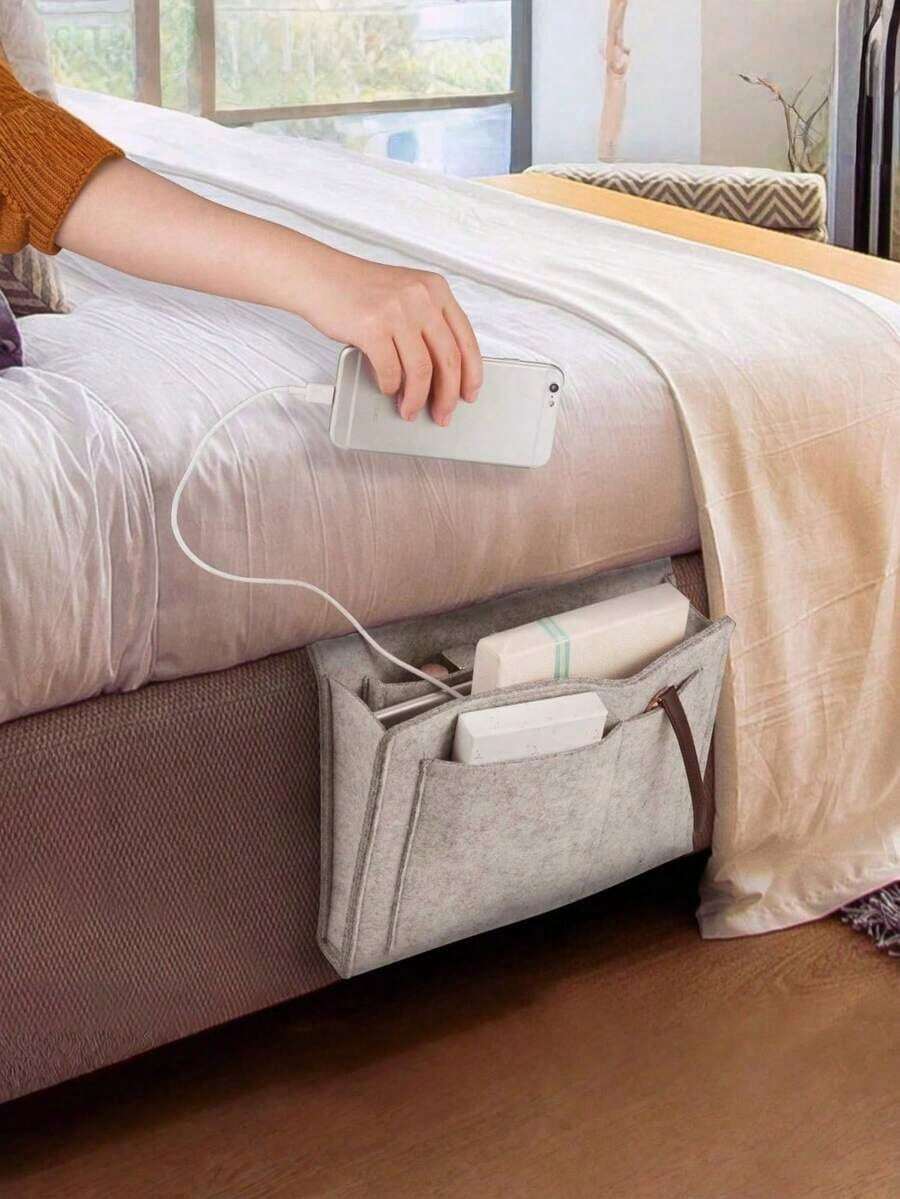 1PC Felt Hanging Storage Bag 3 Pockets Multifunctional Organizer Magazines Books Tablets Cables Remote Bottles Space Saving Closet Bedside Sofa Storage Holder Dorm Room College Students Adults Home Organization Back To School Season Storage Bag Storage Box Hanging Organizer - Multicolor - View 1