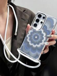 1pc New Phantom Flower Pattern Lanyard Phone Case, Compatible With IPhone 17 Pro Max, Fashion, Gradient Floral Design Compatible With IPhone 16 Pro, 15, 14, 13, 12, 11, S22/23/24/25/26 Ultra, Soft TPU Protective Cover - Silver - View 7