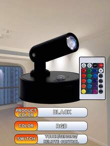 LED充电壁灯，磁吸式聚光灯，遥控调光，黑白两色可选，床头阅读灯，无线免打孔，360°旋转触控，内置2000mAh锂电池，非防水ABS塑料材质。 - 旋轉射燈 - 查看 20