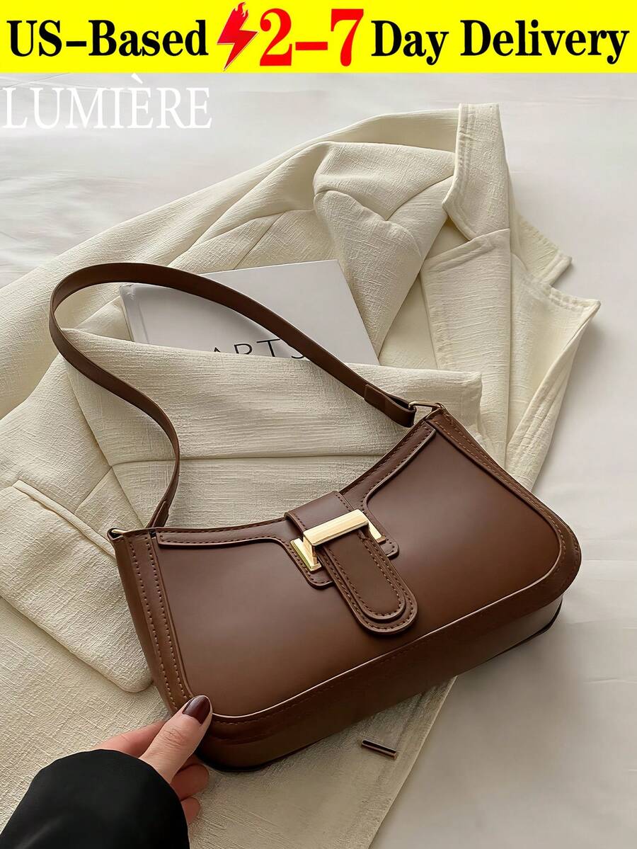 Elegant Crescent-Shaped Underarm Shoulder Bag For Women, Chic Casual Fashion, Solid Color Underarm Bag - Cà phê nâu - Xem 1