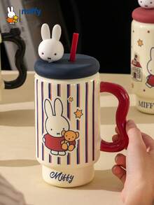 Taza de café de cerámica con tapa y pajita de Miffy de gran capacidad con licencia oficial - Adorable taza decorativa con forma de conejo de anime japonés 3D - Recipiente perfecto para bebidas calientes/frías en el hogar/oficina - Regalo ideal de cumpleaños/festividad para adolescentes, adultos y fans del anime - Multicolor - Ver 11