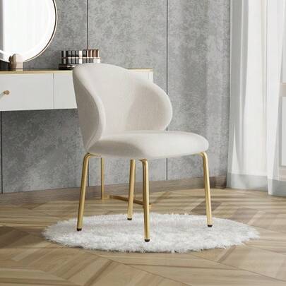 Esszimmerstühle,Loungesessel,Ankleidestuhl, Goldfarbenen Beinen, Chenille, Beige, Mass: B47.5 * T56 * H74 Cm