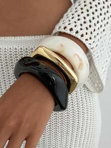 1pc Elegant Geometric Arc Smooth Charm Resin Cuff Bracelet, Luxurious Glamour, Suitable For Wedding, Party, Vacation, Casual, Street Style, Women's Couples Holiday Birthday Versatile Bracelet Gift - Bracelet - View 3