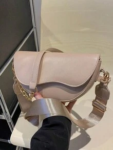 1个时尚纯色简约翻盖迷你单肩包，适合女性日常使用和约会，不含挂绳，可作为礼物赠送 - 卡其色 - 查看 3