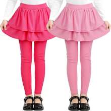 2 Pack Girls Leggings With Skirts Stretch Warm Uniform Pants 4-14 Years - Hot Pink, Pink - View 1