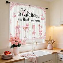 2Pcs Pink Bow Cute Kitchen Curtains Short Small Cute Women Girls Rod Pocket Kitchen Curtains Window Short Tier Blackout Curtains Home Decor 28x40in - A - View 1
