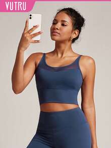 VUTRU Criss-Cross Racerback Sports Bra With Mesh Panels, Suitable For Yoga & Fitness Spring - Teal Blue - View 3