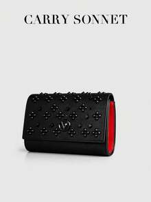 Black Rivet Embellished Evening Clutch Bag With Chain Strap Red Accent Envelope Style Women's Shoulder Bag, Suitable For Party And Wedding, Women's Handbag, Women's Gift - 彩色 - 查看 3