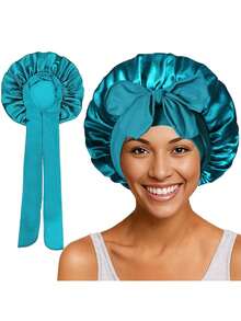 1件/2件/4件装缎面睡帽，丝滑蝴蝶结睡帽，弹性宽边女士睡帽，可卷发 - 均碼 - 查看 8