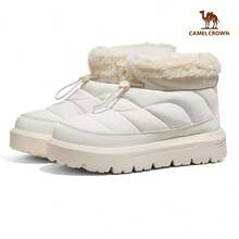 CAMEL CROWN Giày bốt đi tuyết cổ cao dành cho nữ, lót giữ nhiệt, đế dày, chống trượt, làm từ chất liệu cotton. - Màu be nhạt ngà - Xem 6