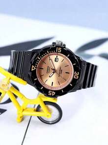 Casio 高级黑色树脂表带腕表，搭配玫瑰金表盘，时尚100米防水石英腕表，夜光刻度运动腕表，优雅休闲日常腕表 - 玫瑰金 - 查看 1