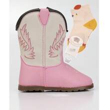 Baby Girl/Boy Texan Boot Set, Soft And Comfortable Baby Shoes + Cotton Socks FARMFUN - Mati dan Merah Muda - View 1