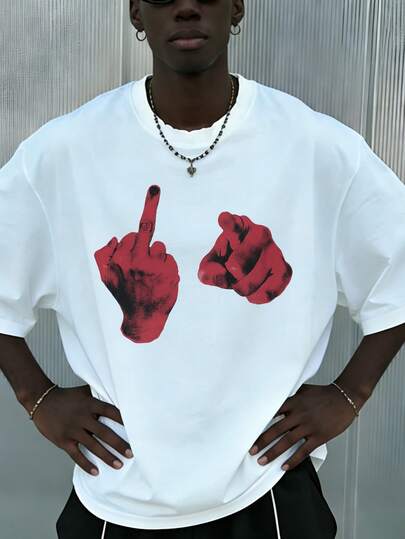  Fractyr 男士时尚休闲街头摇滚嘻哈宽松短袖T恤 | 手势印花 | 精致设计 | 春夏必备 | 基础款，新品上市，多功能易穿，纯棉舒适 | 送朋友的完美礼物 | 展现独特个性