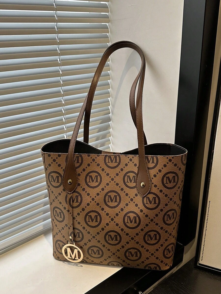 2026 Spring New Printed Large Capacity Tote Bag, Retro Fashion Commuter Shoulder Handbag - Brown - View 1