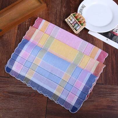 Crescent Edged Colorful Plaid Handkerchief, Retro Checkered Gift Handkerchief, Vintage Absorbent Towel, Old-Fashioned Handkerchief, Women's Plaid Handkerchief, Men's High Absorbency Sweat Towel, Travel Towel, Wedding Gift