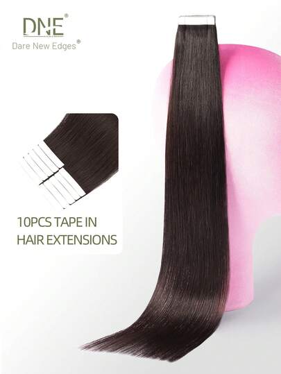 DNE HAIR 10 piezas de extensiones de cabello humano 100% natural color #1B de estilo liso en longitudes de 14-22 pulgadas. Extensiones sedosas, sin costuras, invisibles, de alta calidad, con puntas gruesas y cabello humano saludable para cabello fino, uso en salón y uso diario para todas las mujeres/niñas.