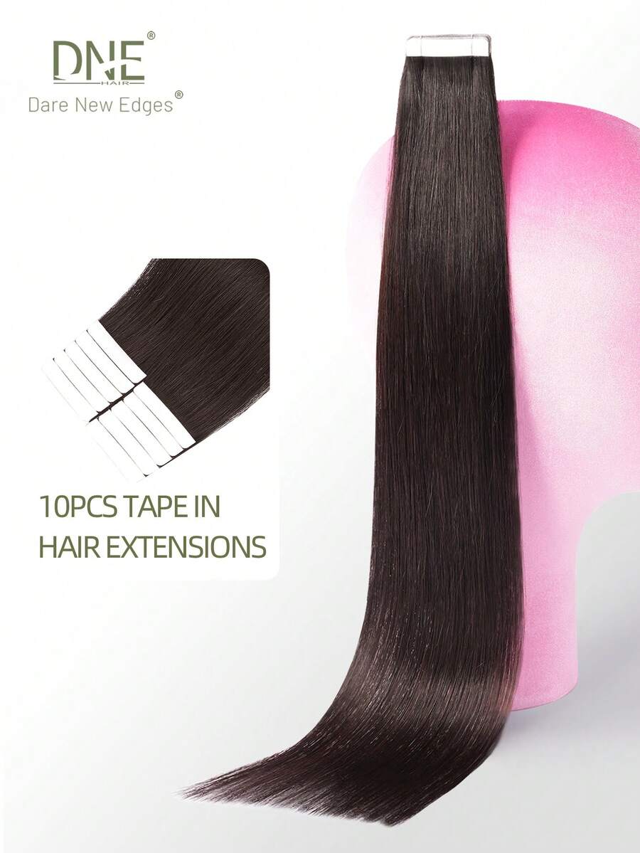 DNE HAIR 10件組 100% 真人髮無縫隱形接髮片，14-22英吋長，1B自然色直髮，柔軟順滑，適合細髮，高品質濃密髮尾，適合女性日常使用與美髮沙龍 - S1B - 查看 1