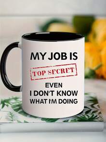 "My Job Is Top Secret" Funny Ceramic Coffee Mug, Redacted Text Office Prank Cup, Spy Themed Gift For Colleagues/Managers, Christmas Novelty Mug, Hand Wash Only - Black and White - View 7