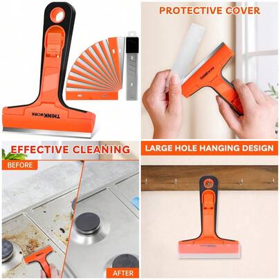 Raspador de cuchillas de afeitar, raspador de cuchillas de 4' con 20 cuchillas de afeitar de metal y plástico, herramienta multi