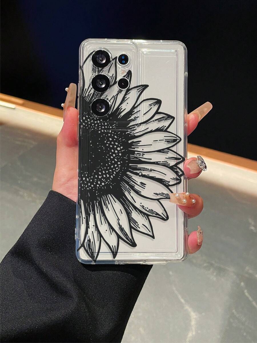 1个时尚简约复古黑色雏菊图案透明气囊TPU材质防摔手机壳，适合作为三星Galaxy S22/23/24/25/A05/A05S/A53/A54/A55及其他型号的节日礼物 - 彩色 - 查看 1