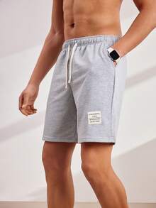 Driftmere 男士宽松字母拼接细节抽绳腰带短裤，宽松运动短裤，灰色短裤，透气舒适，适合日常休闲、运动、度假等多种场合，夏季 - 淺灰色 - 查看 7