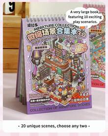 3.0 Version Tilado Miniature Scene Collection Book 3.0 - 15 Sticker Sheets, 10 Backing Cards, 10 Reference Images, 1 Tweezers, 3D Miniature House Crafting Kit For DIY Collages, Art Stickers, Housewarming Scrapbook Supplies - 粉紅色 + 紫色 + 鑷子 - 查看 2