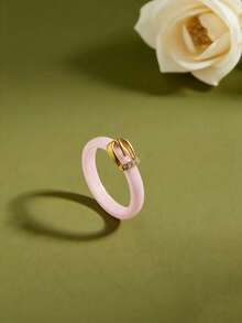 1 pieza Anillo de acero inoxidable chapado en oro de 18K con elemento de hebilla y cubic zirconia, joyería para mujer, regalo para boda, fiesta o cita - Oro rosa - Ver 2
