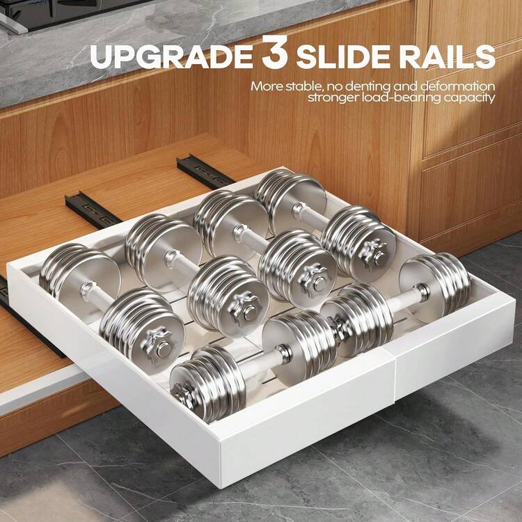 2-Pack Expandable Pull-Out Cabinet Organizers With 3 Slide Rails, Adjustable Width Slide Out Drawers For Framed Cabinets, White Roll-Out Shelves With Adhesive Pad - trắng - Xem 1