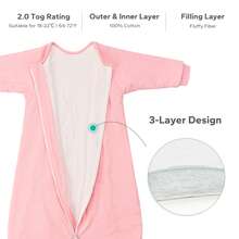 2.5 Tog Infant Sleeping Bag, Spacious Newborn Sleep Sack, Long Sleeve - Pink - View 2