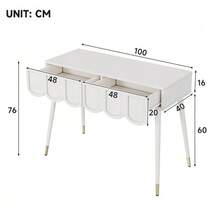 Schminktisch, Frisiertisch, Mit 2 Schubladen, Metallfüße, White, Mass: B100 * T40* H76 Cm - White - View 5