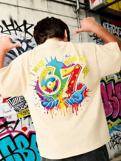 Tween Boy Colorful Paint "I WAS 6, NOW I'M 7" Creative 67 Print, Suitable For Activities, Daily Wear, Party Wear, Birthday Gift For Tween Boy, Birthday Party , Ideal Gift For Birthday Celebration, Tween Boy Summer Top