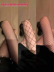 4 đôi quần tất lưới khoét lỗ kiểu Gothic dành cho nữ, thích hợp mặc hàng ngày. - màu đen - Xem 8