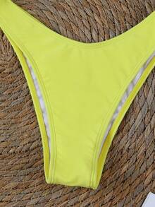 Women's Summer Beach Solid Color Bandeau Sexy Fashion Bikini Two-Piece Swimsuit Set With Cover-Up Dress - Yellow - View 6