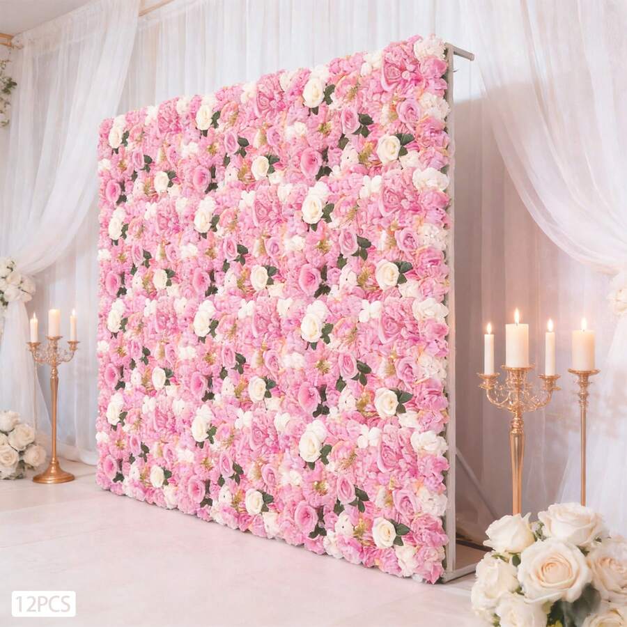 CNCEST 12 Pack Artificial Flower Wall Panels 24" X 16" Flower Wall Panel Wall Backdrop Faux Hydrangea Rose Flower Backdrop Panels For Flower Wall Decor Wedding Party Event Decoration Party Favors Room Decor Bride