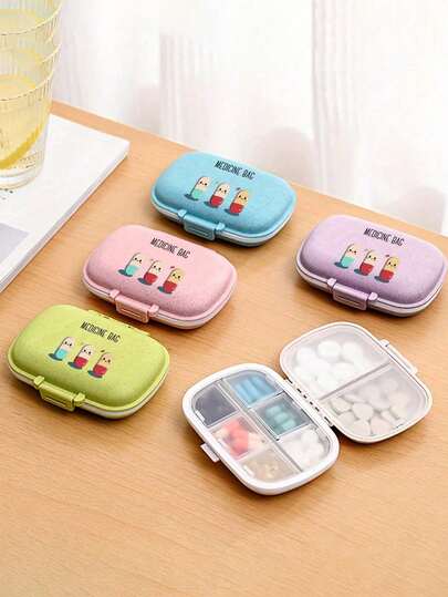 Portable Pillbox With Letters "Medicane Bag" And Three Pill Pattern Printing, Moisture-Resistant Pill Organizer, Compartments Travel Pill Organizer, Daily Pill Case Small Pill Box For Pocket Purse, Portable Pill Container Medicine Vitamin Organizer,Reusable Pill Case For Men And Women, Medicine Planner, Daily Pocket-Sized Pillbox For Storing Vitamins, Medications, Supplements,Travel Essential Accessory