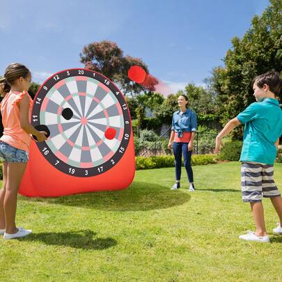  COSTWAY Giant Dart Board, Folding Soccer Target Dartboard Game W/4 Kick Balls, Carrying Bag, Clear Scoreboard, Freestanding Kick & Throw Game Set For Outdoor Gathering, Picnic, Party, Activity, Red/Black