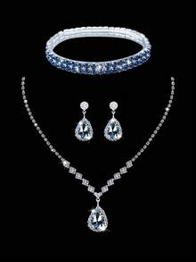 Luxury Rhinestone Clutch Evening Bag, Elegant Ladies' Party Chain Bag, Rhinestone Jewelry Set With Sparkling Necklace, Earrings, And Bracelet, Ladies' Prom Detachable Metal Chain Wedding Party Shoulder Bag, Suitable For Parties, Dinners, Gatherings, And Proms - Navy Blue - View 10