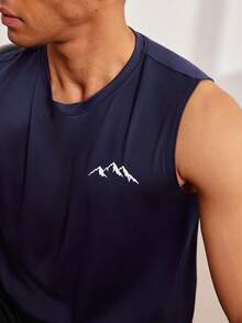 Driftmere Men's Graphic Print Sleeveless Casual Tank Top, Summer - Navy Blue - View 5