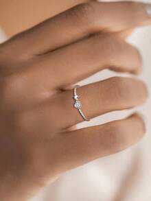 1pc S925 Sterling Silver Romantic Heart Ring, Versatile Braided Design Knuckle Ring, Delicate Sweet Personalized Niche Heart-Shaped Ring Gift For Women - Love - View 1