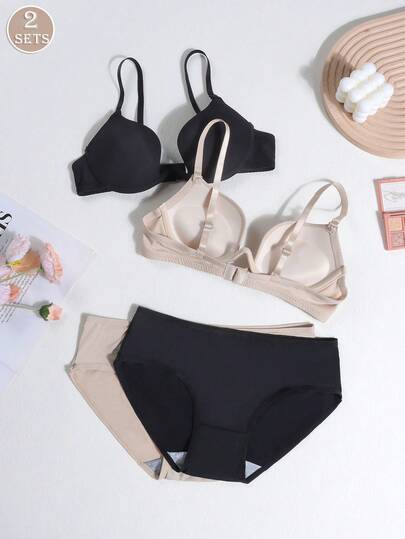 2pcs/4pcs Set Girls Padded Adjustable Strap Bra And Panty Set, Comfortable Bra Set Suitable For Teenage Girls